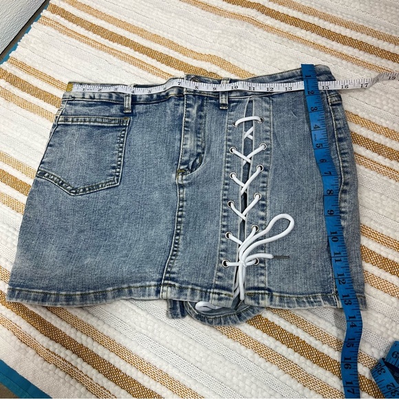 Casual Denim Short Skirt Lace-up Denim Skirt High Waist Hips-Wrapped Mini Skirt - Picture 12 of 14